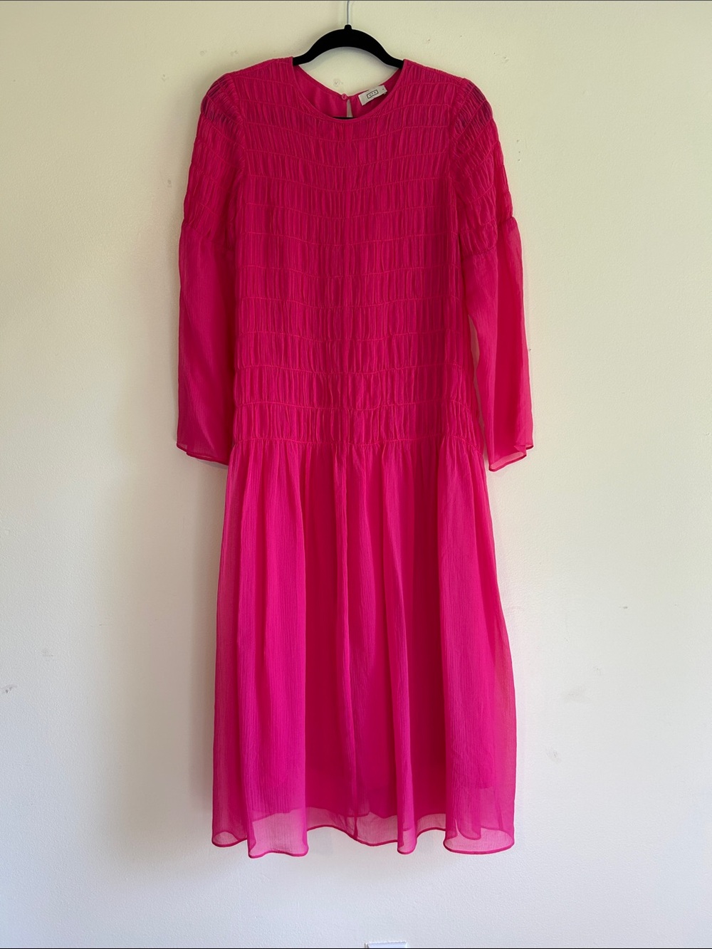 AYR Smocked Pink Midi Dress 100% Silk NWOT Small